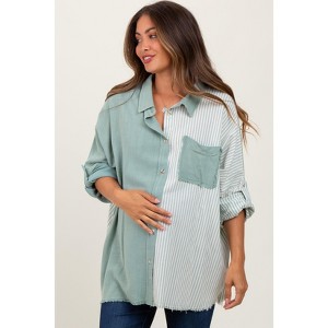 Pinkblush Light Olive Colorblock Stripe Oversized Maternity Button Down - 1 of 4