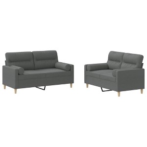vidaXL 2-Piece Fabric Sofa Set with Pillows, Comfortable Seating Lounger, Metal and Plywood Frame, Dark Gray Polyester, for Living Room or Lounge Area - 1 of 4