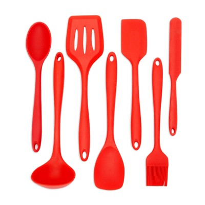 Farmlyn Creek 7 Piece Red Silicone Cooking Kitchen Utensil Set, Rubber Spatulas & Spoons