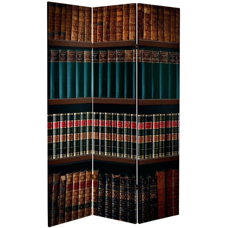 6&#34; Double Sided Library Canvas Room Divider, Brown - Oriental Furniture, Lightweight Spruce Frame, High Saturation Ink Print, No Assembly Required, 3 of 10