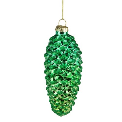 Northlight 5" Shiny Green and Gold Pinecone Glass Christmas Ornament