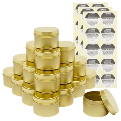 Bright Creations 24 Pack Gold Tin Jars for Candle Making, 5 oz Containers with Lids, Labels