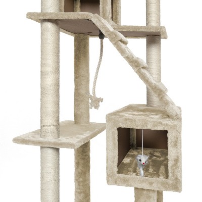 Cream Sisal Tall Cat Tree with Multiple Levels and Toys