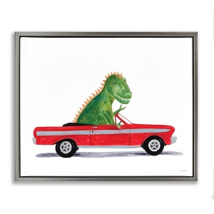 Stupell Industries 25"x31" Kids' Dinosaur Monster Sports Car Wall Art Framed - 1 of 4