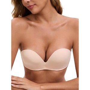 INSPIRE CHIC Women's Deep V Strapless Wireless Demi Bandeau Lace Thin on Top Thick on Bottom Push-Up Tube Bra - 1 of 4