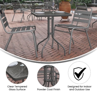 Silver Tempered Glass 47" Outdoor Bistro Table