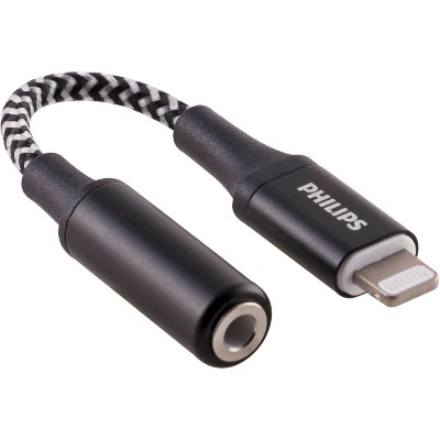 Philips Lightning to 3.5mm Auxiliary Audio Adapter, 4" - Black/White Braided