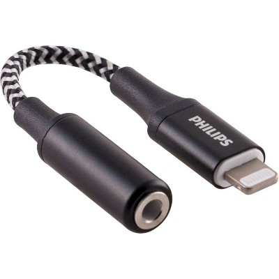 Philips Lightning To 3 5mm Auxiliary Audio Adapter 4 Black White Braided Target