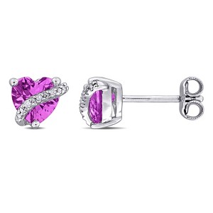 EVERLY JEWELRY | Sterling Silver 0.018 CT TW Diamond And 2 CT TGW Created Pink Sapphire Fashion Post Earrings - 1 of 4