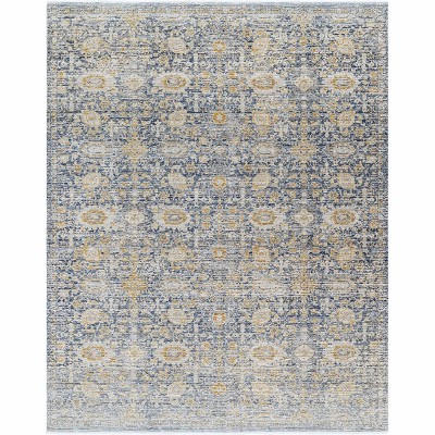 Hauteloom Margaret Damask Blue Washable Area Rug