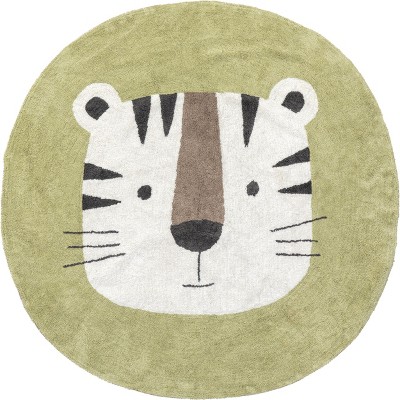 Nuloom Lumi Tiger Kids Machine Washable Indoor Area Rug, Round 6', Ivory