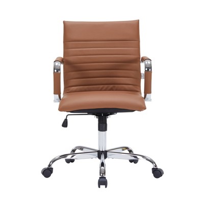 Harris Light Brown Leather High-Back Swivel Office Chair with Chrome Frame