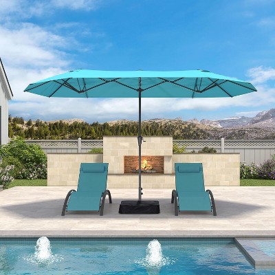 PURPLE LEAF 13ft Patio Market Umbrella and Base Double-Sided Rectangle Outdoor Table Sun Umbrellas with Crank