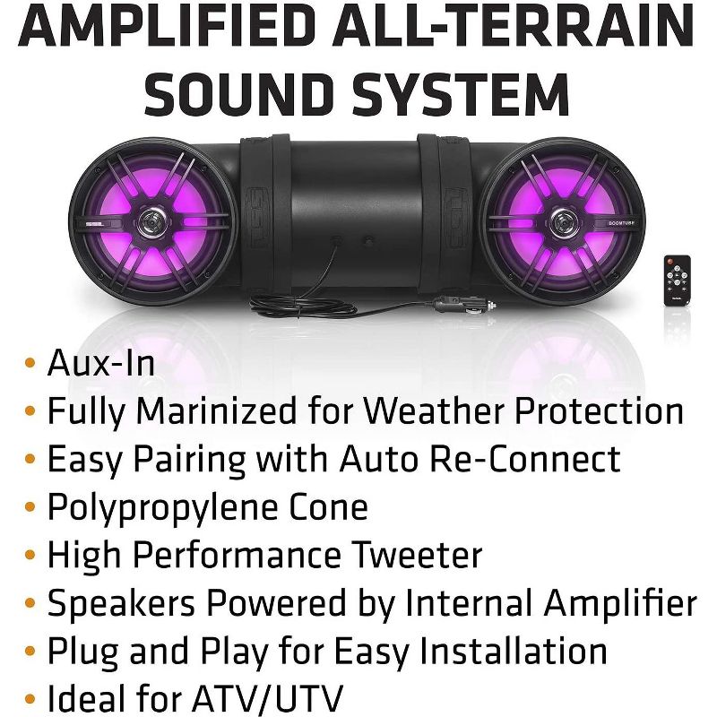 SOUNDSTORM BTB8L 8 Inch 700W Bluetooth Amplified Marine Powersports UTV ATV Tube Speaker System with LED Lights, Black, 5 of 7