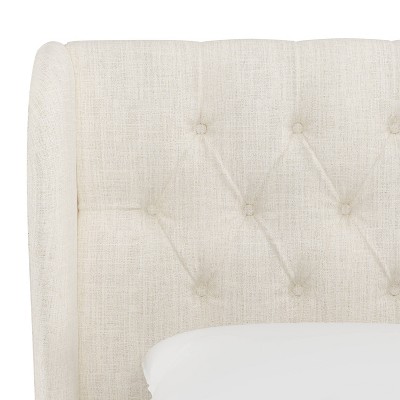 King Beige Linen Tufted Upholstered Wingback Bed