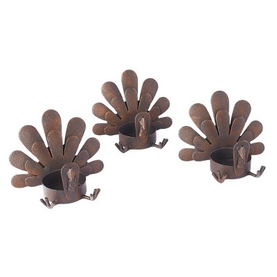 Lakeside Distressed Rustic Metal Sitting Turkey Tea Candle Holders - Set of 3