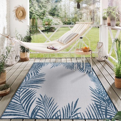 Navy Floral Palm Reversible Flatwoven Synthetic Rug 8' x 10'