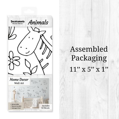 Safari Animals Kids' Wall Decor - Decalcomania: Self-Adhesive Wall Decals for Children's Room, 8-Piece Set, Black