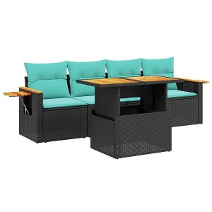 vidaXL 5 Piece Patio Sofa Set with Cushions Black Poly Rattan - 1 of 4