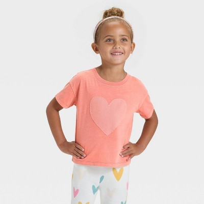 Toddler Girls' Heart Boxy T-Shirt - Cat & Jack™ Coral Orange