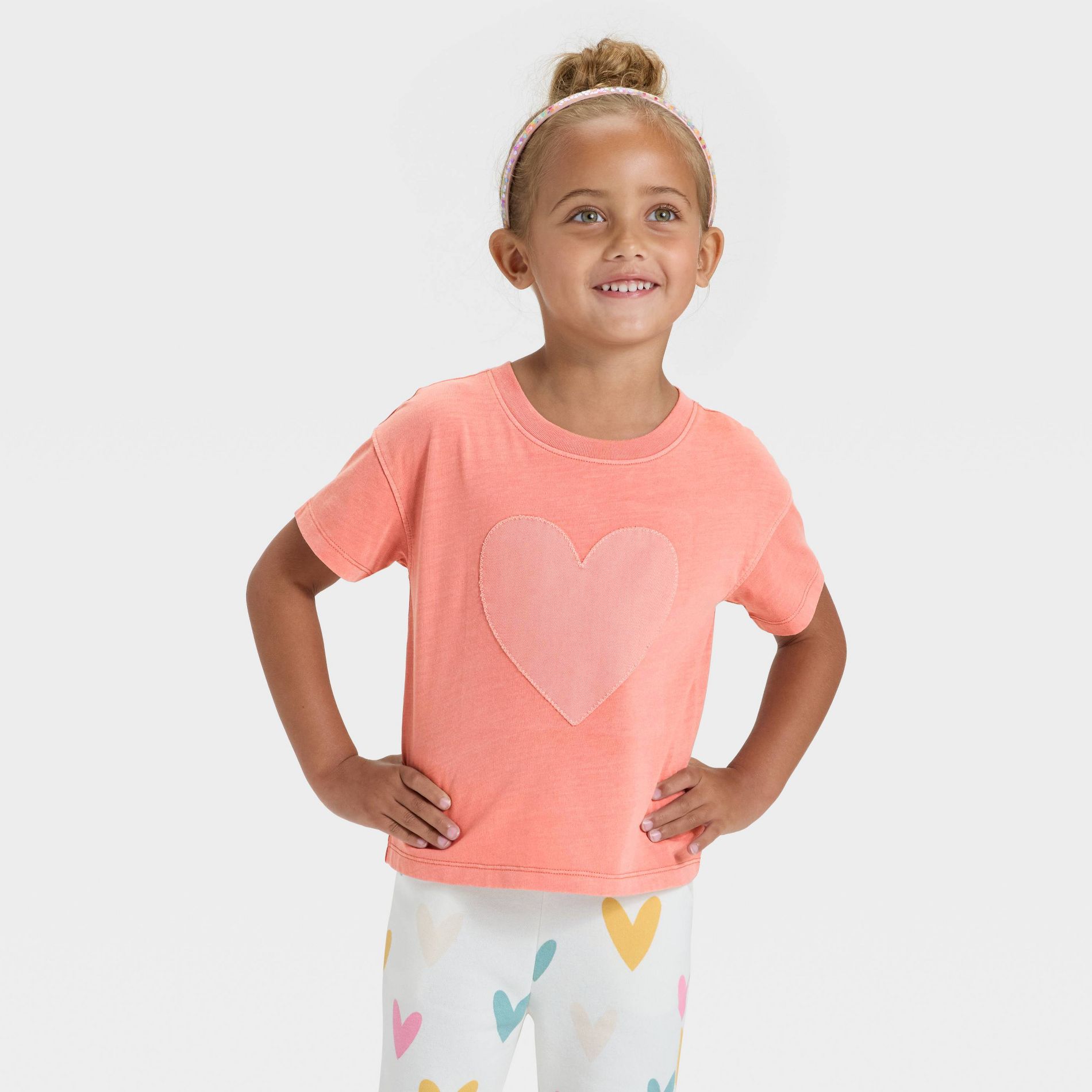 Toddler Girls' Short Sleeve Heart Oversized T-Shirt - Cat & Jack™ Dusty Coral 2T