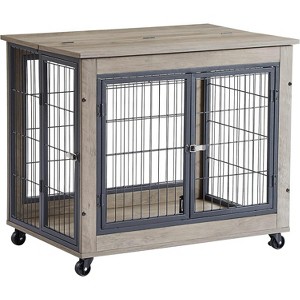 Acekool Wooden Dog Crate - 2-in-1 Side Table & Kennel with Wheels - 1 of 4