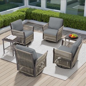 Buenhomino 6-Piece Wicker Patio Set – 4 Swivel Chairs & 2 Side Tables with UV-Resistant PE Rattan & Durable Powder-Coated Frame - 1 of 4