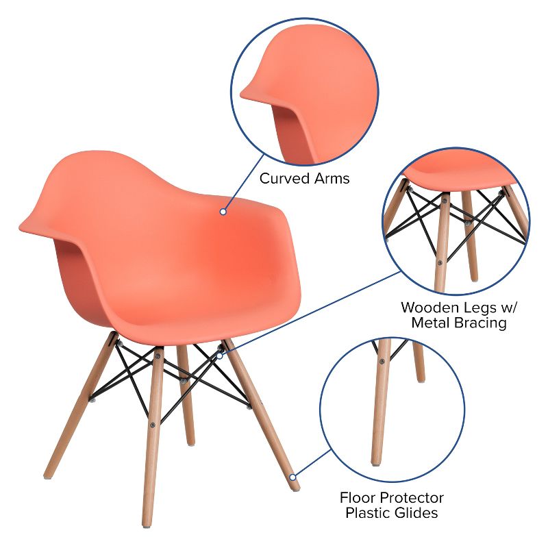 Emma and Oliver Plastic Accent Dining Chair with Arms and Wooden Legs, 4 of 13