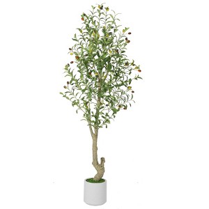 Tall Faux Olive Tree，5ft（60in） Tall Faux Olive Tree with White Planter and Green Fake Moss, 1 Pack - 1 of 4