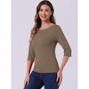 INSPIRE CHIC Women's Classic Solid Elbow Sleeves Round Neck Slim Fit T-Shirts - 2 of 4