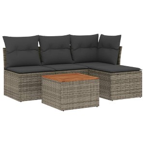 vidaXL Patio Sofa Set with Cushions Outdoor Furniture 5 Piece Poly Rattan - Gray - 1 of 4