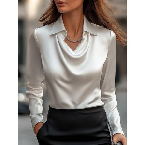 Mocamel Women's Silk Swing Collar Long Sleeve Blouse with Plant Floral Pattern Temperament Elegant - 1 of 2