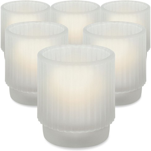 Kate Aspen Ribbed Amber-Colored Glass Votive Candle Holders (Set of 6)