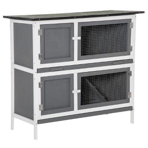 PawHut Wooden Bunny Hutch Rabbit Hutch Small Animals Habitat with Ramp, Removable Tray and Weatherproof Roof, Indoor/Outdoor - 1 of 4