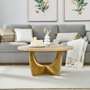 NicBex Natural Round Coffee Table with Cross Curved Base,Small Side Table,Wooden Center Table for Livng Room - 1 of 4
