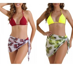 INSPIRE CHIC Women's Triangle Halter High Cut Thong Leaf Print Cover Up Skirt Swimwear Bathing Bikini Suits 2 Sets - 1 of 4