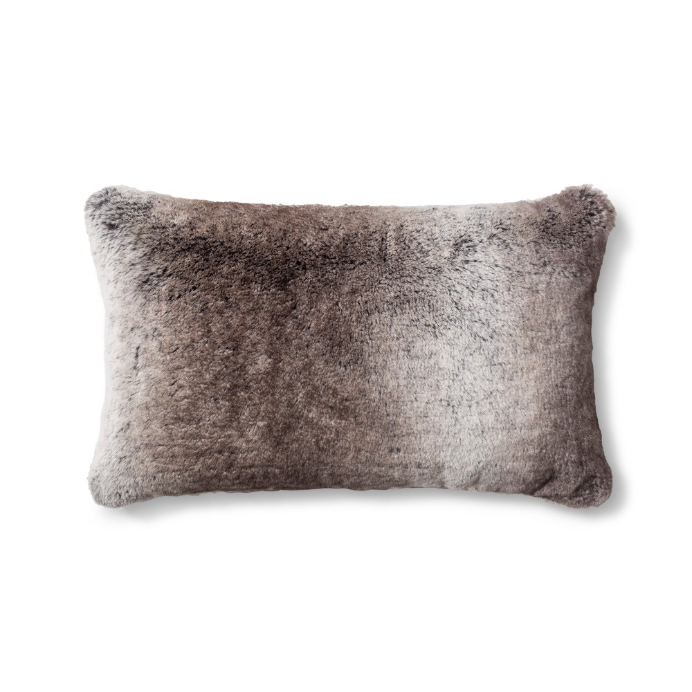 Oblong Faux Fur Throw Pillow Neutral - Threshold™: Rectangular Decorative Cushion for Indoor Use
