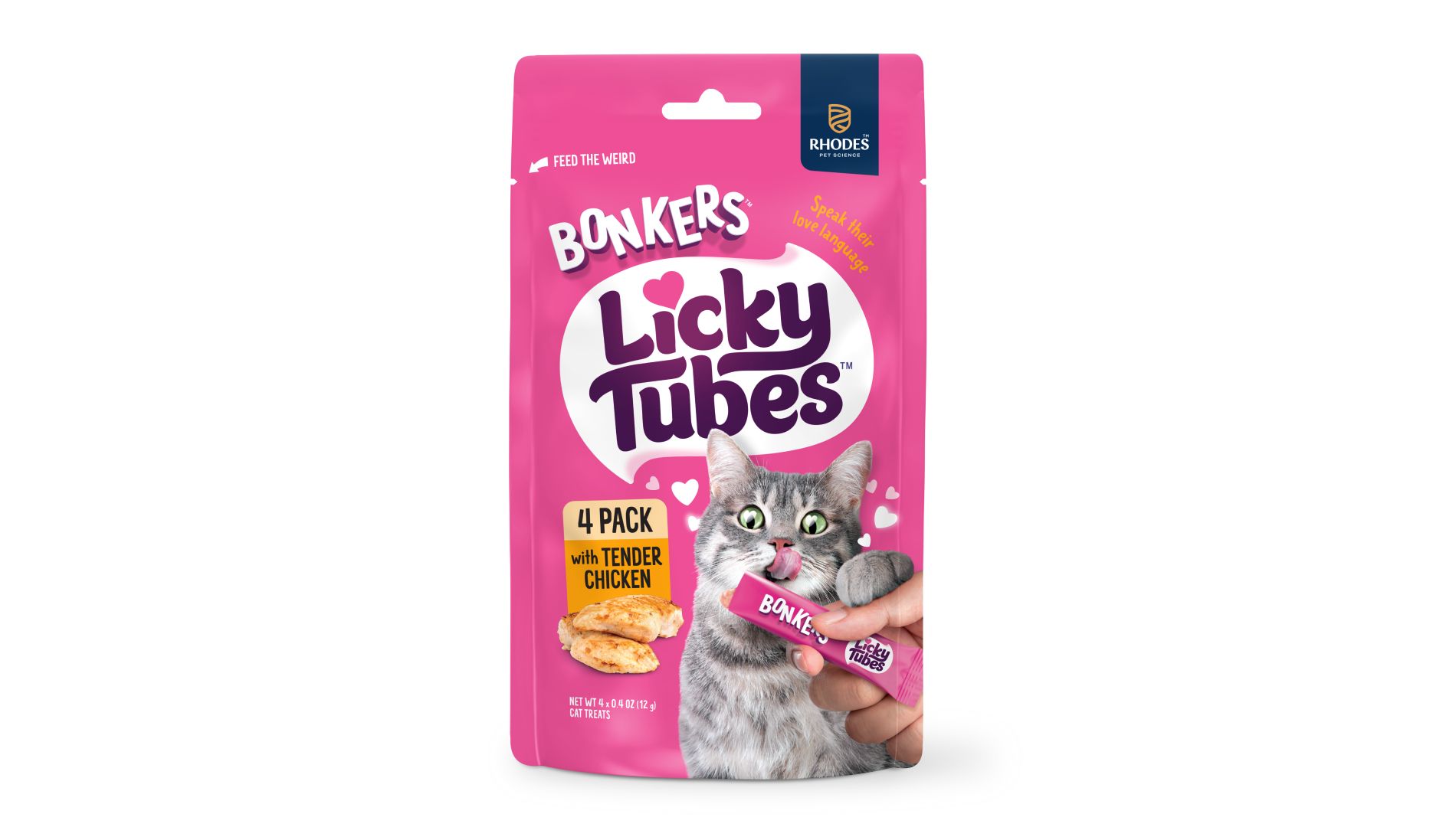 Bonkers Licky Tubes, Wet Tender Chicken Flavored Cat Treats, 4 Tubes