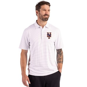 New York Mets Cutter & Buck Forge Epic Confidence Fine Line Stripe Stretch Recycled Mens Polo - 1 of 1