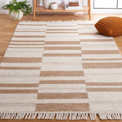 Handmade Ivory and Light Brown Wool Flat Woven Area Rug