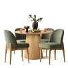 5-Piece Round Dining Table Set, 42'' Oak Pedestal Table with 4 Linen Dining Chairs, Solid Wood Legs, Kitchen or Apartment Furniture-Maison Boucle - 3 of 4