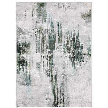 Micah Washable Modern Abstract Indoor Area Rug Gray/Teal - Captiv8e Designs