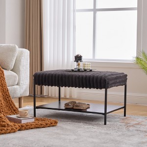 Aortzio 30.7"Wide Upholstered Ottoman Coffee Table Foot Rest with Black Metal Legs,Footstool with Wooden Open Storage Shelf - 1 of 4