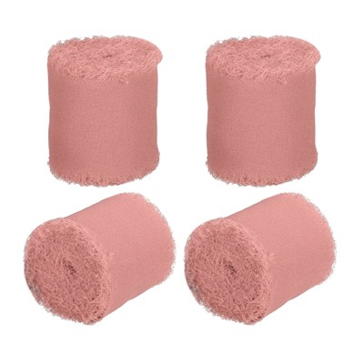 Unique Bargains DIY Crafts Party Gift Wrapping Fringe Chiffon Silk Ribbon 4 Rolls