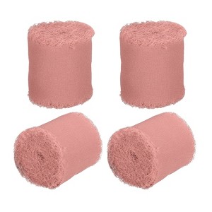 Unique Bargains DIY Crafts Party Gift Wrapping Fringe Chiffon Silk Ribbon 4 Rolls - 1 of 4