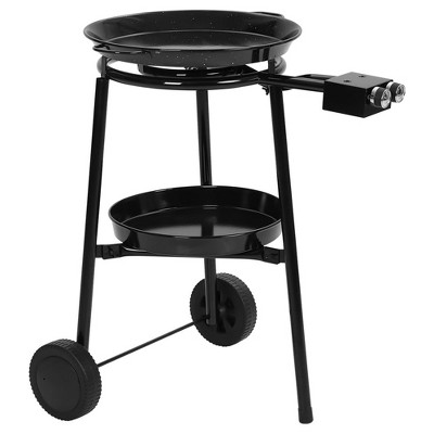 Paella Burner and Stand Set on Wheels - Complete Paella Kit for up to 14 -16 Servings with 18 inch Paella Pan