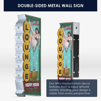 Vintage Metal LED Cocktail Lounge Happy Hour Sign with Galvanized Finish