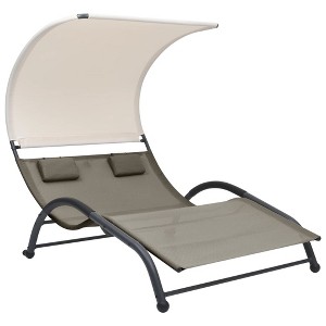 vidaXL Double Sun Lounger with Canopy Textilene Taupe - 1 of 1