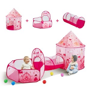 VEVOR 3 in 1 Kids Play Tent with Tunnel for Girls, Princes, Boys, Babies and Toddlers, Indoor/Outdoor Pop Up Playhouse, Magenta Color - 1 of 4