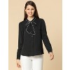 INSPIRE CHIC Women's Tie Neck Contrast Color Button Down Long Sleeves Shirt - 3 of 4